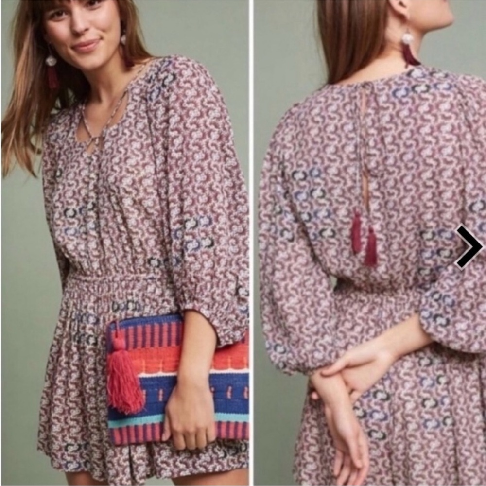 Anthropologie Pink Multi-Print Long-Sleeve Romper